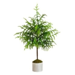 3 Ft. Artificial Real Touch Norfolk Island Pine In Metal Tin Planter With Natural Look