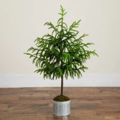 3 Ft. Artificial Real Touch Norfolk Island Pine In Metal Tin Planter With Natural Look -Holiday Glow Store nearly natural unlit christmas trees t5384 fa 1000