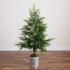 5 Ft. Artificial Real Touch Norfolk Island Pine In Metal Tin Planter With Natural Look -Holiday Glow Store nearly natural unlit christmas trees t5385 44 1000