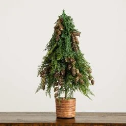 2 Ft. Artificial Down Swept Cedar Christmas Tree With Pinecones In Rustic Decorative Planter -Holiday Glow Store nearly natural unlit christmas trees t5387 76 1000