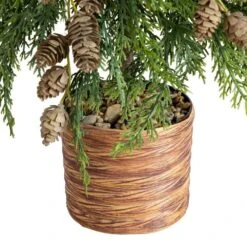 2 Ft. Artificial Down Swept Cedar Christmas Tree With Pinecones In Rustic Decorative Planter -Holiday Glow Store nearly natural unlit christmas trees t5387 fa 1000
