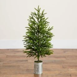 32 In. Artificial Real Touch Norfolk Island Pine In Christmas Tin Metal Planter With Natural Look -Holiday Glow Store nearly natural unlit christmas trees t5388 fa 1000