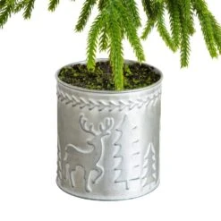 20 In. Artificial Real Touch Down Swept Norfolk Island Pine In Christmas Tin Metal Planter With Natural Look 13 20 In. Artificial Real Touch Down Swept Norfolk Island Pine In Christmas Tin Metal Planter With Natural Look -Holiday Glow Store nearly natural unlit christmas trees t5389 1f 1000