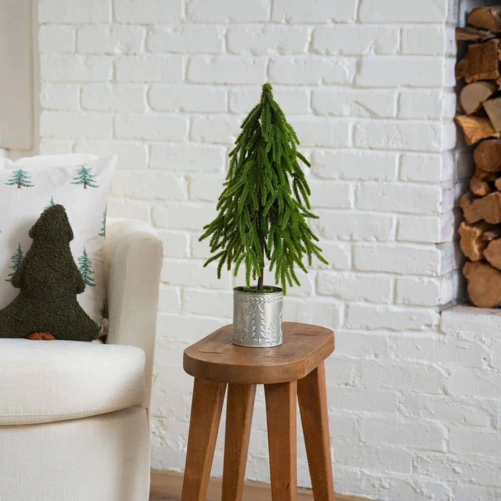 20 In. Artificial Real Touch Down Swept Norfolk Island Pine In Christmas Tin Metal Planter With Natural Look 10 20 In. Artificial Real Touch Down Swept Norfolk Island Pine In Christmas Tin Metal Planter With Natural Look - Image 8