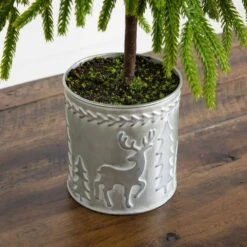 20 In. Artificial Real Touch Down Swept Norfolk Island Pine In Christmas Tin Metal Planter With Natural Look 14 20 In. Artificial Real Touch Down Swept Norfolk Island Pine In Christmas Tin Metal Planter With Natural Look -Holiday Glow Store nearly natural unlit christmas trees t5389 44 1000