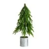 20 In. Artificial Real Touch Down Swept Norfolk Island Pine In Christmas Tin Metal Planter With Natural Look -Holiday Glow Store nearly natural unlit christmas trees t5389 64 1000