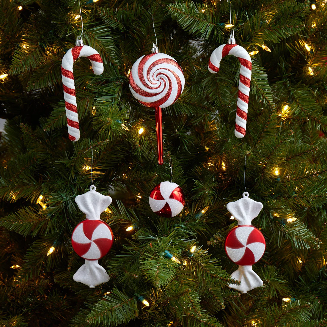 Holiday Glow Store -Holiday Glow Store artificial 7 assorted candy cane holiday christmas deluxe shatterproof ornament set of 6 nearly natural 230602